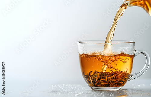 Pouring Tea into a Glass Cup