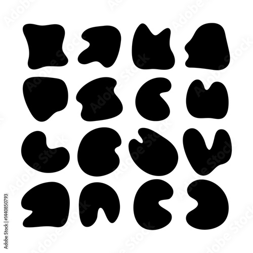 Doodle liquid abstract blob shapes, black irregular organic random forms, fluid silhouette, simple vector smooth ink stain. Highlight for social media stories. Perfect for branding, social media
