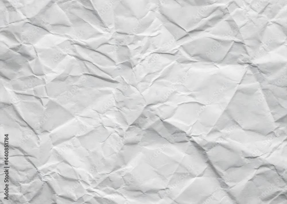 Obraz premium Crumpled white paper texture on a clean, blank surface, featuring wrinkles against a white background.