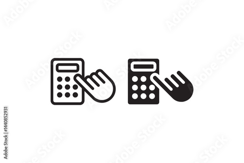 Calculator with Hand Icon Minimal Outline and Solid Vector