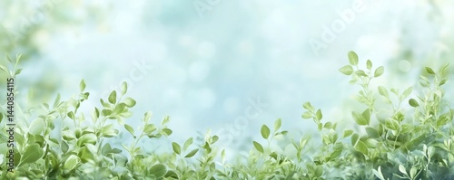 Delicate light green foliage against a soft pastel background