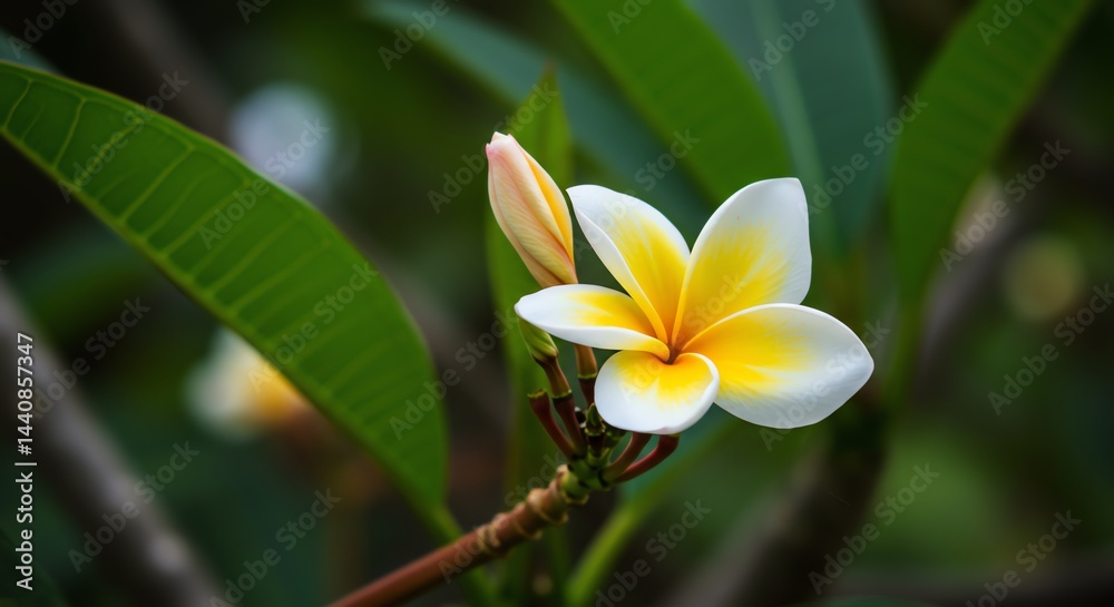 Fototapeta premium Blooming Flower with Yellow Center and White Petals