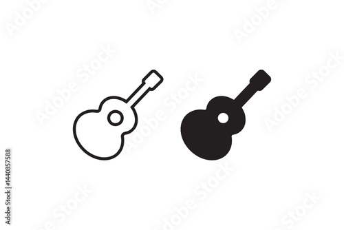 Acoustic Guitar Icon in Outline and Solid Style Vector