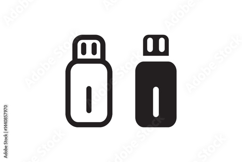 USB Flash Drive Icon in Outline and Solid Style Vector