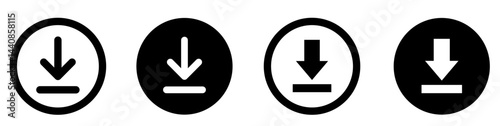 Download icon symbol. Round down arrow. Download icon for apps and websites.