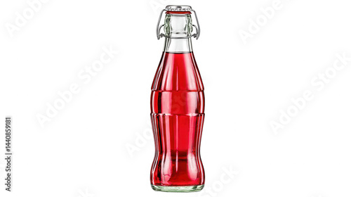 Refreshing red liquid inside a clear bottle with unique shape for .