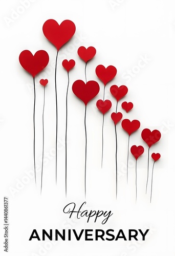  Elegant Red Heart Flowers Anniversary Card Design photo