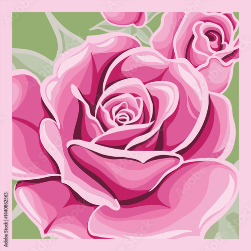 Red Rose Flower Vector Illustration. Pink rose for wedding design. 