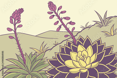 71 Macro photography, vibrant succulent plants, colorful echeveria, close-up nature, botanical garden, diverse textures, purple and yellow hues, soft focus background, intricate leaf patterns, geometr