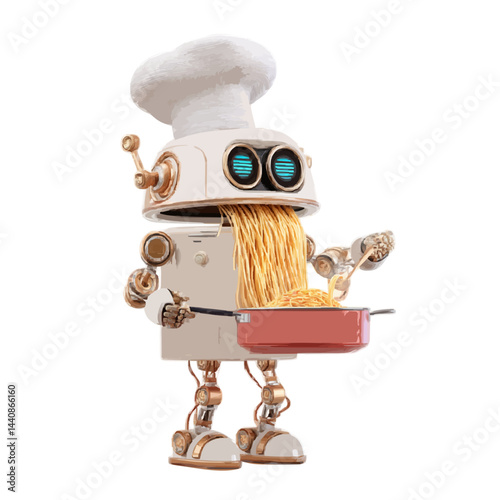 Robot chef cooking pasta in the kitchen 