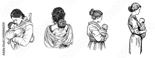A mother is depicted in silhouette, cradling her child with love, embodying the connection and care of motherhood