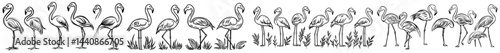 A compilation of flamingo outlines in diverse stances, ideal for designs and artwork with a tropical twist