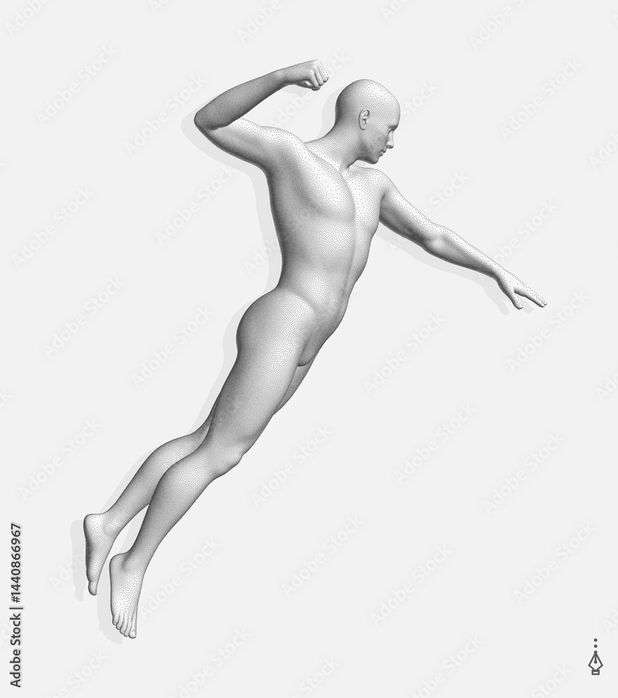 Leadership, freedom or development concept. Jumping man. 3D human body model. Design for sport. Vector illustration composed of particles. Leadership, freedom or development concept. Jumping man. 3D human body model. Design for sport. Vector illustration composed of particles.
