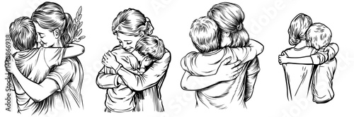 A stunning outline of a mother cradling her child, embodying love and care within a familial setting