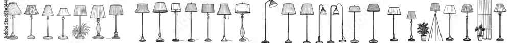 A compilation of floor lamp silhouettes highlighting a range of designs and styles for decorating interiors
