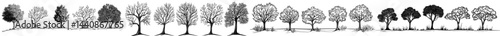 A compilation of tree silhouettes highlighting various forms and dimensions, ideal for designs centered around nature or initiatives promoting environmental sustainability
