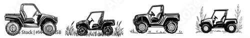 A dark outline of an all-terrain vehicle suited for outdoor escapades and leisure pursuits