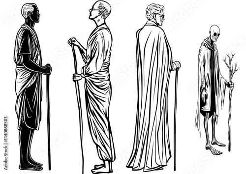 A figure of an elderly man with a cane symbolizes mobility and assistance for senior citizens