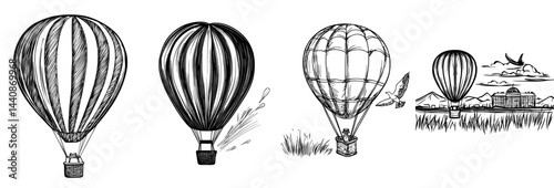 A hot air balloon silhouette represents adventure and travel in the sky, ideal for outdoor and leisure-themed projects
