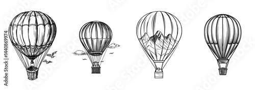 A basic outline of a hot air balloon represents adventure and travel, ideal for numerous seasonal or celebratory themes