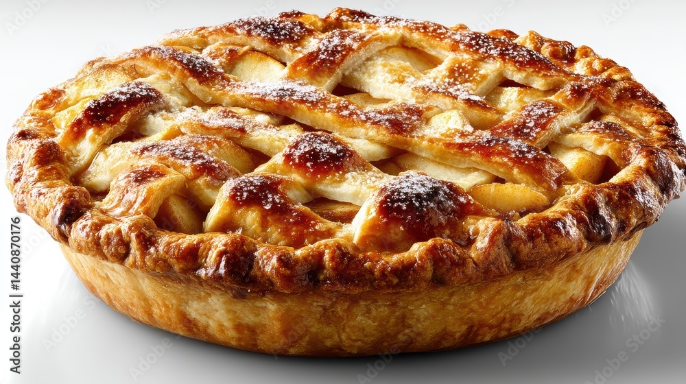 a fresh apple pie with a flaky, golden crust and lattice design on a white isolated background, warm and comforting design a fresh apple pie with a flaky, golden crust and lattice design on a white isolated background, warm and comforting design