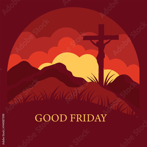 Good Friday Sunset Silhouette Landscape Illustration