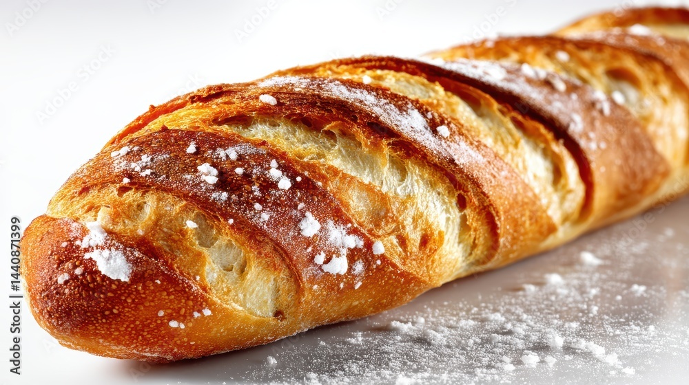 a fresh and soft homemade baguette with a crispy crust on a white isolated background, warm and fragrant design a fresh and soft homemade baguette with a crispy crust on a white isolated background, warm and fragrant design