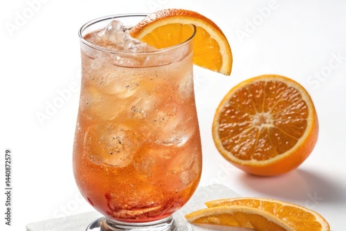 Refreshing Tropical Drink With Orange Slice in Hurricane Glass Generative AI