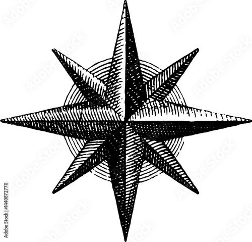 Vintage engraved compass rose design for nautical themed projects