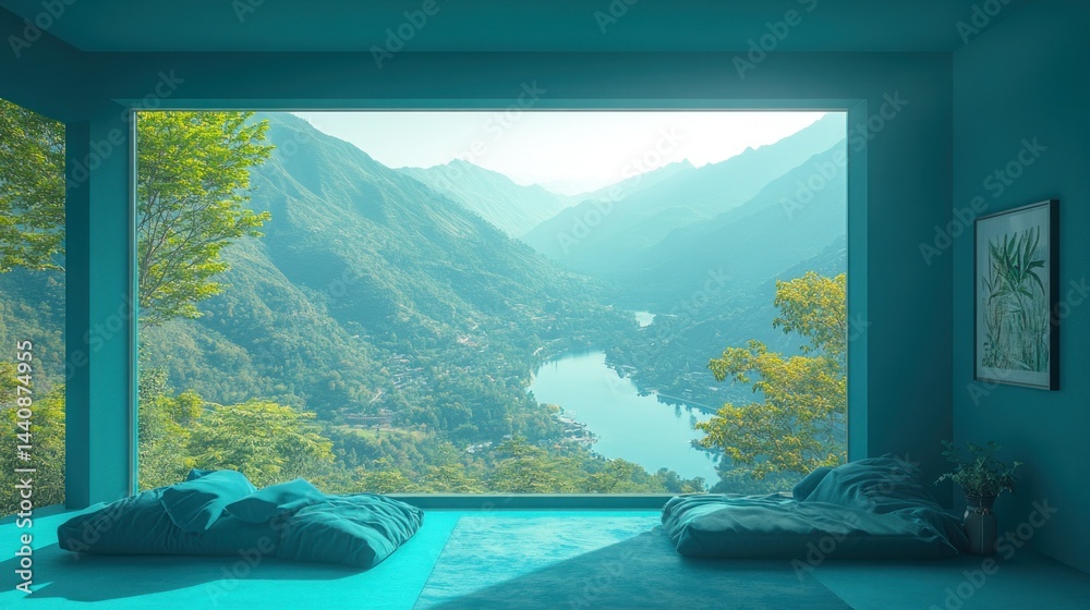 Fototapeta premium Tranquil mountain lake vista room