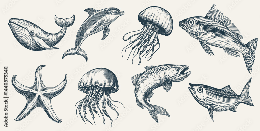 Fototapeta premium Vintage Marine Animal Illustrations