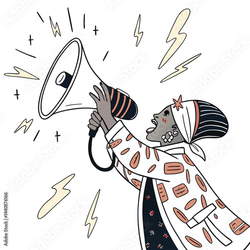 Woman shouting into a megaphone (1)