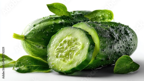 a fresh, crunchy cucumber with a smooth green skin on a white isolated background, fresh and hydrating design