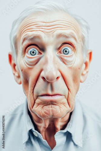 Elderly Man with Wide-Eyed Expression