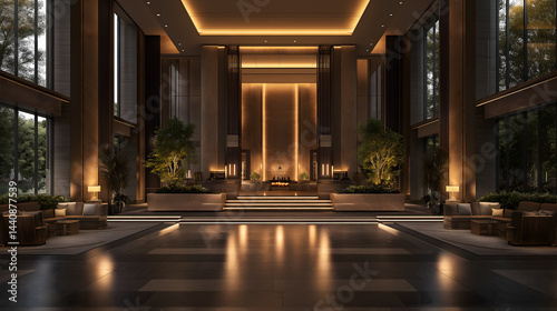 Luxurious hotel lobby with modern design