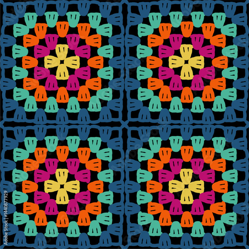 Pattern with crochet granny square wallpaper handmade decorative art design print