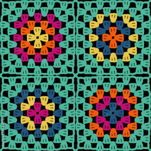Pattern with crochet granny square wallpaper handmade decorative art design print