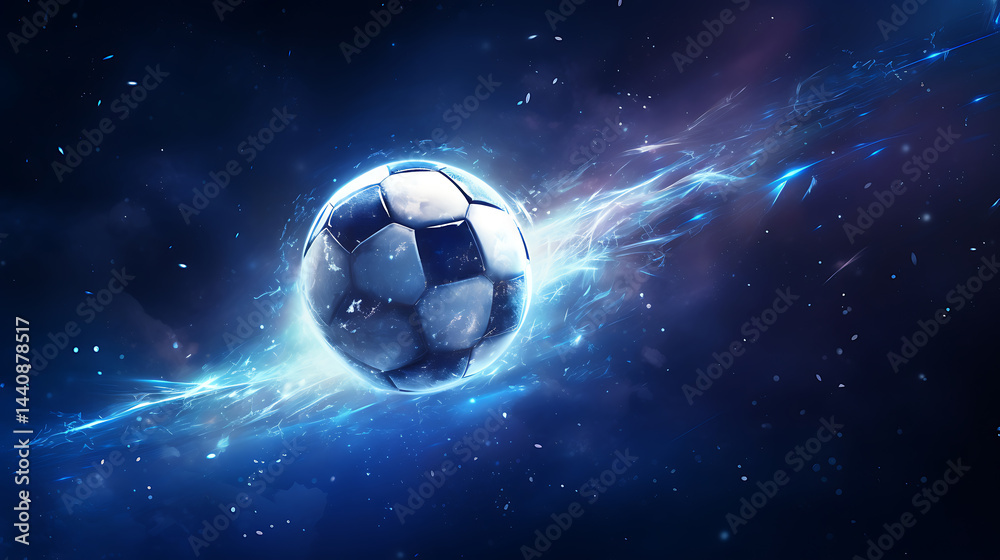 Fototapeta premium A single soccer ball drifting weightlessly among distant stars
