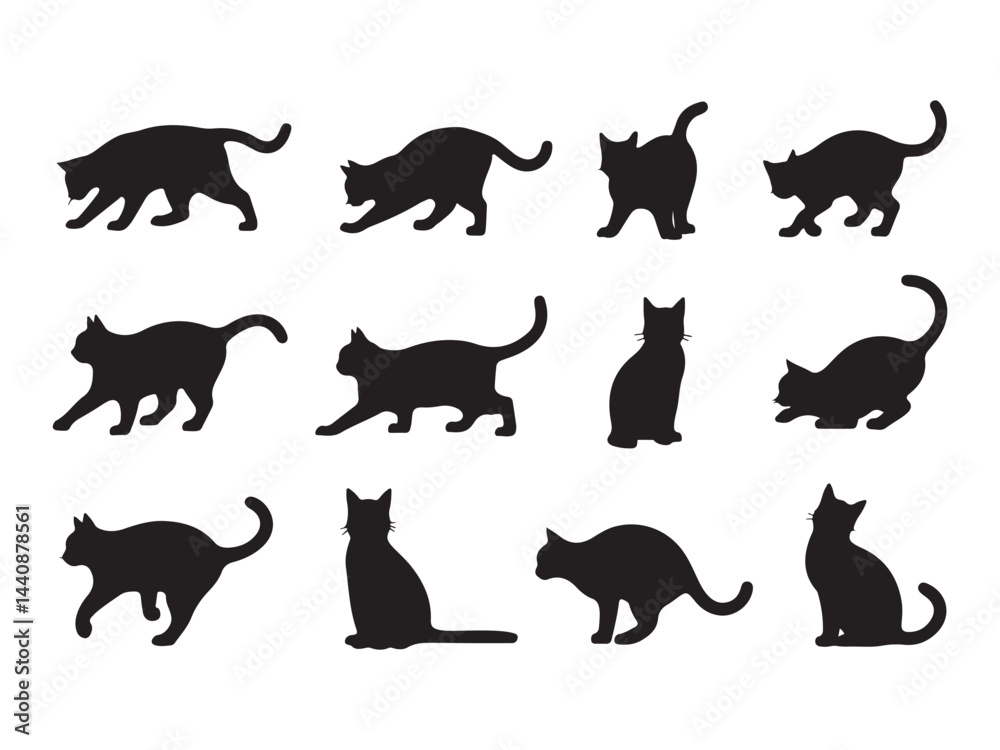 Obraz premium Set of Black Cat Silhouettes in Various Poses