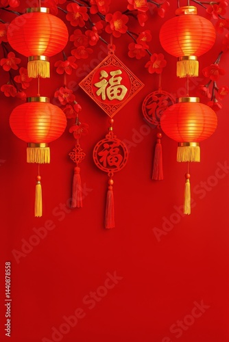 Festive Red Lanterns and Blossoms Create Vibrant Decor for Cultural Celebration