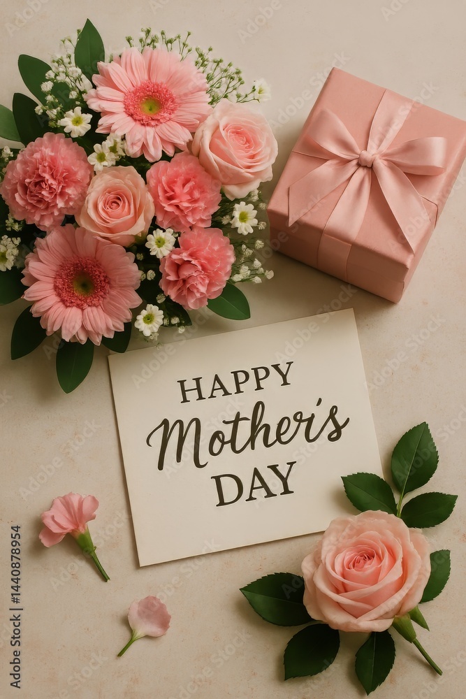 Beautiful Mothers Day Flowers and Gifts Arranged on a Table for Celebration