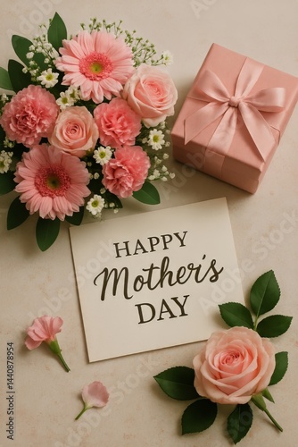 Beautiful Mothers Day Flowers and Gifts Arranged on a Table for Celebration