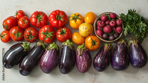 Colorful nightshade family vegetables display high resolution image