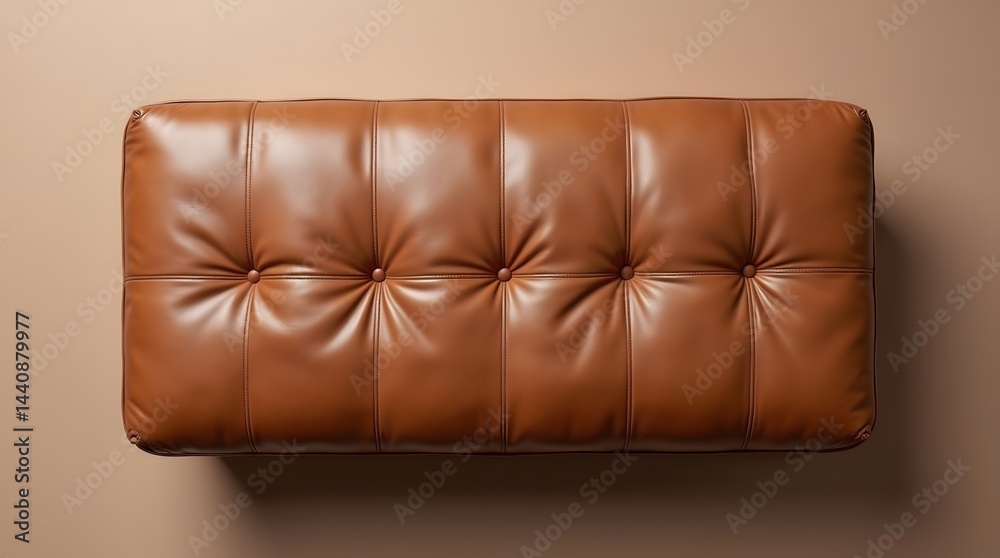 Obraz premium Elegant brown leather tufted sofa on a soft beige background, perfect for modern living spaces.