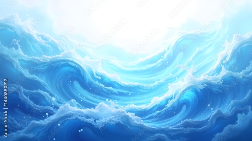 A mesmerizing depiction of vibrant blue ocean waves reflecting sunlight.