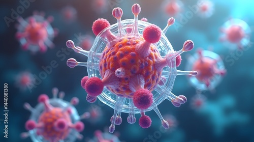 Obraz na płótnie A vivid illustration of a virus, showcasing its complex structure and vibrant colors. w salonie