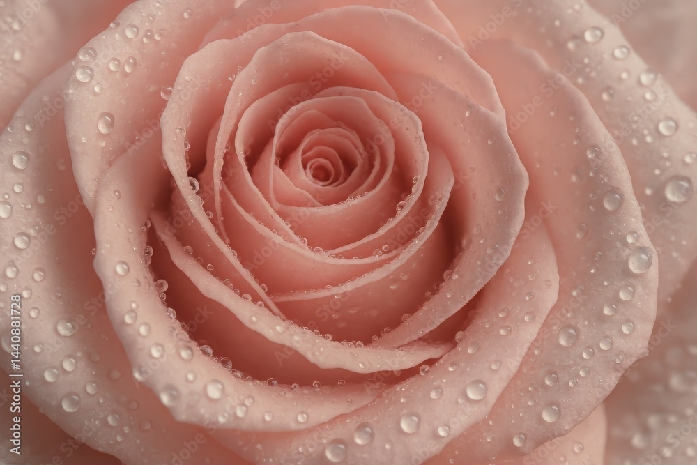 Delicate Pink Rose With Droplets Highlighting Its Petals in Soft Morning Light
