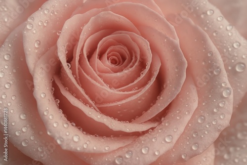 Obraz na płótnie Delicate Pink Rose With Droplets Highlighting Its Petals in Soft Morning Light w salonie