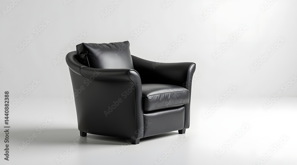 A stylish black leather armchair with a modern design, perfect for contemporary living spaces.