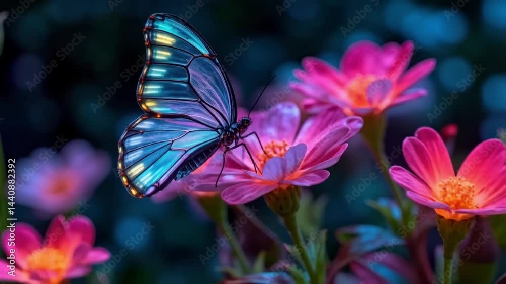 A butterfly is resting on a pink flower